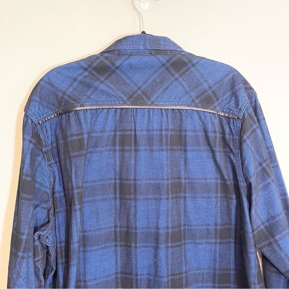 INC Men's Blue Plaid Button Down with Leather Accents Size XXL - Picture 14 of 14
